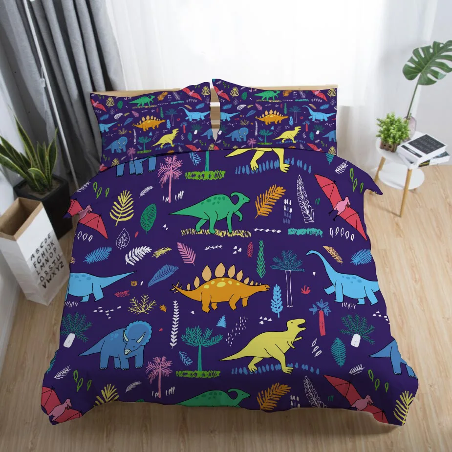 Cartoon Vivid Dinosaur 3D Printed Bedding Set Kids Boys Teens Duvet Covers Pillowcases Comforter Bedclothes Bed Linen(NO sheet) | Дом и сад