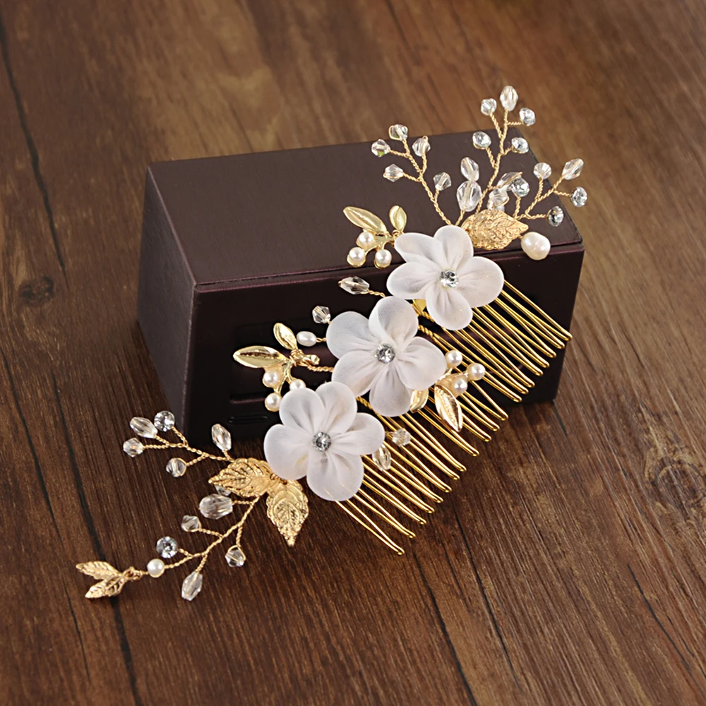 

AMORARSI HP76 Золотой невесты повязка на голову Свадебные аксессуары цветы из шелка со стразами и жемчугом; Расческа для волос невесты украшения ...