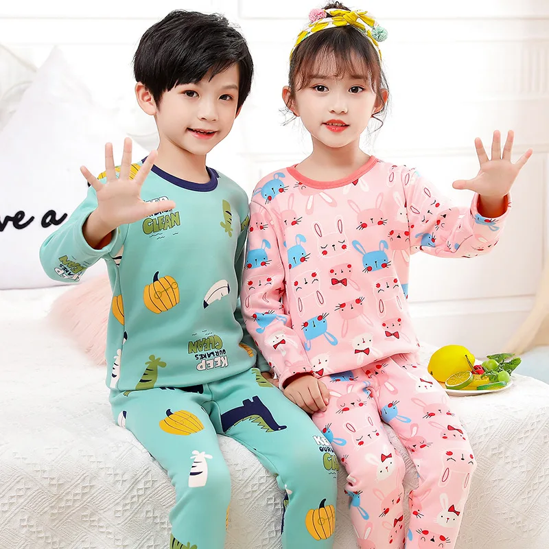 

EuerDoDo Children's Pajamas For Girls Clothes Boys Sleepwear Sets Cartoon Baby Nightwear Autumn Winter Kids Homewear Plus Velvet
