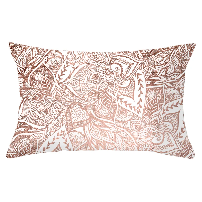 

New Rectangular Polyester Print Pillowcase Pink Geometry Leaves Home Cushion Cover Waist Pillowcase Car Chair Pillow Cover