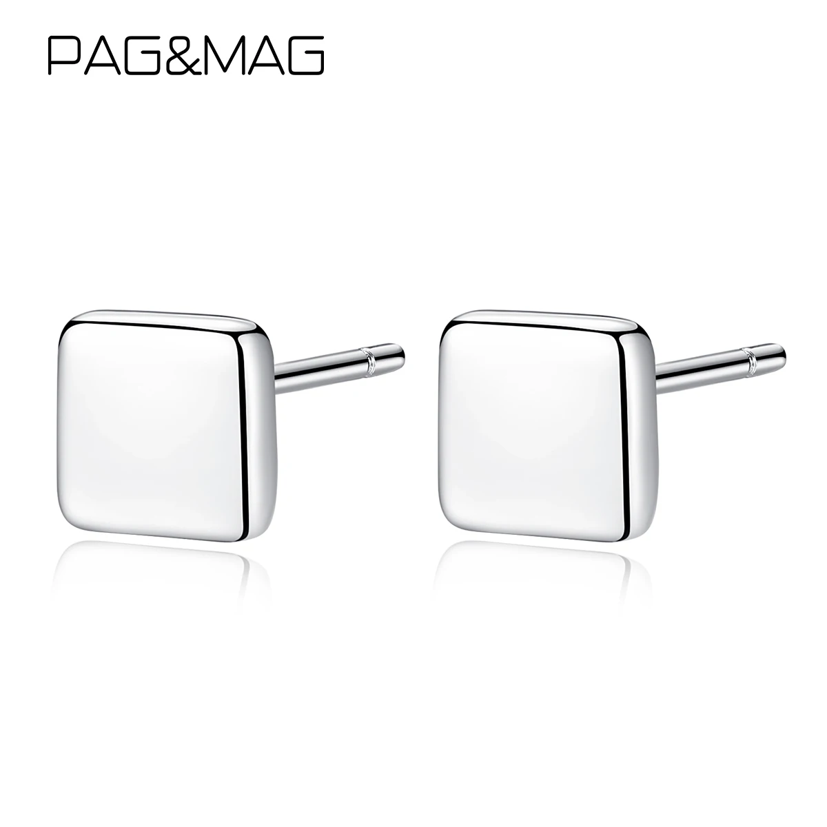 Простые квадратные маленькие серьги гвоздики PAG & MAG женские из стерлингового