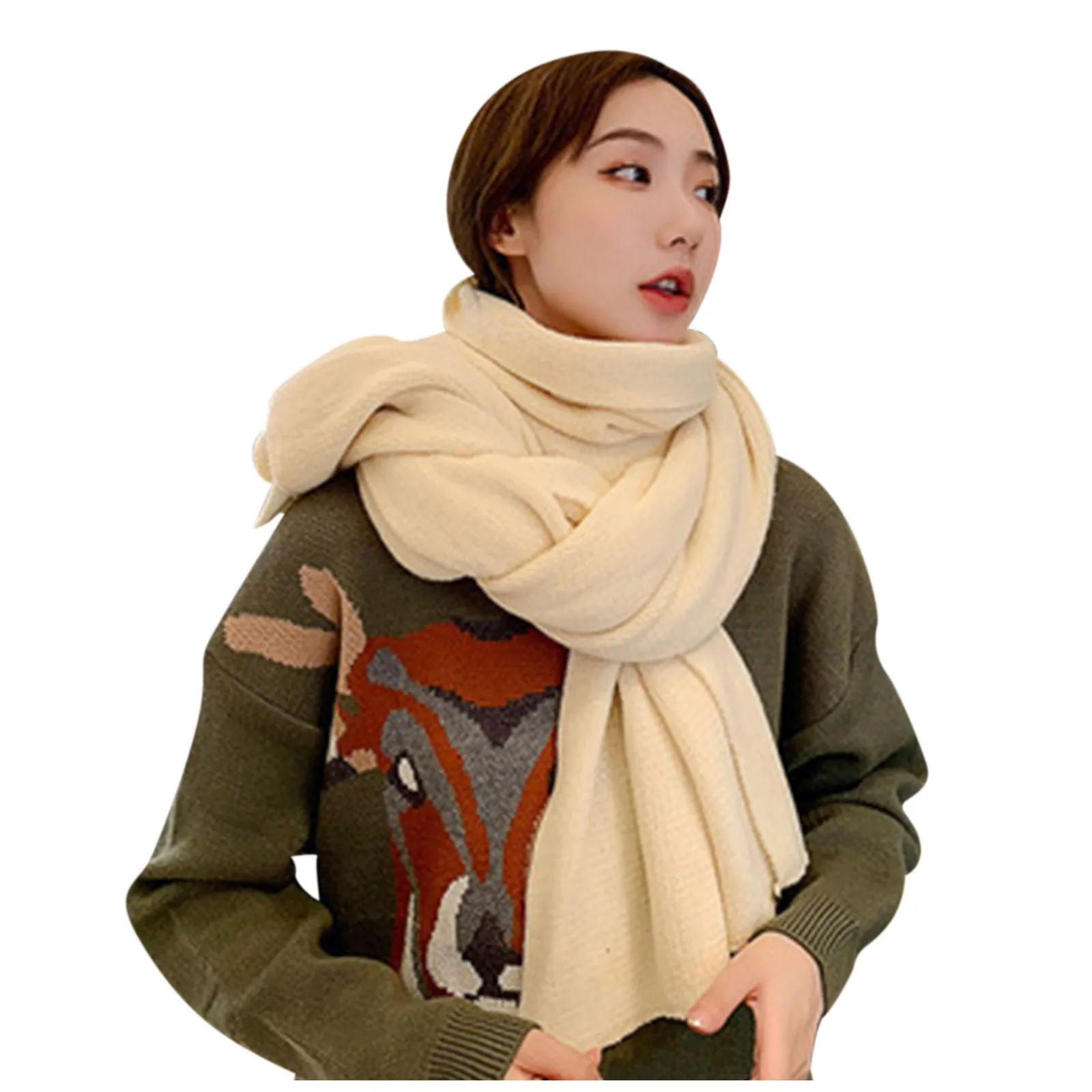 Винтажный женский однотонный шарф зима-осень многоцелевой вязаные теплые шарфы
