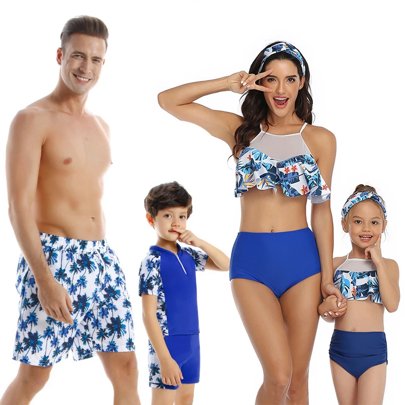 

HH Boys Girls Family Matching Swimwear Women's Swimsuits Bikini Swimming Suit Father Mother and Daughter Son Bathing Sets Top