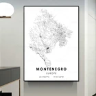 Черно-белая карта города Европа Карта города Черногории плакат HD печать настенное Искусство Холст Скандинавская картина Landspace для домашнего декора