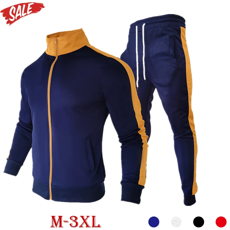 

Men's Set Zipper Tracksuit 2 Pieces Jacket + Pants Male Casual Sports Suit Homme Patchwork Sportwear Streetwear Mens Clolthig