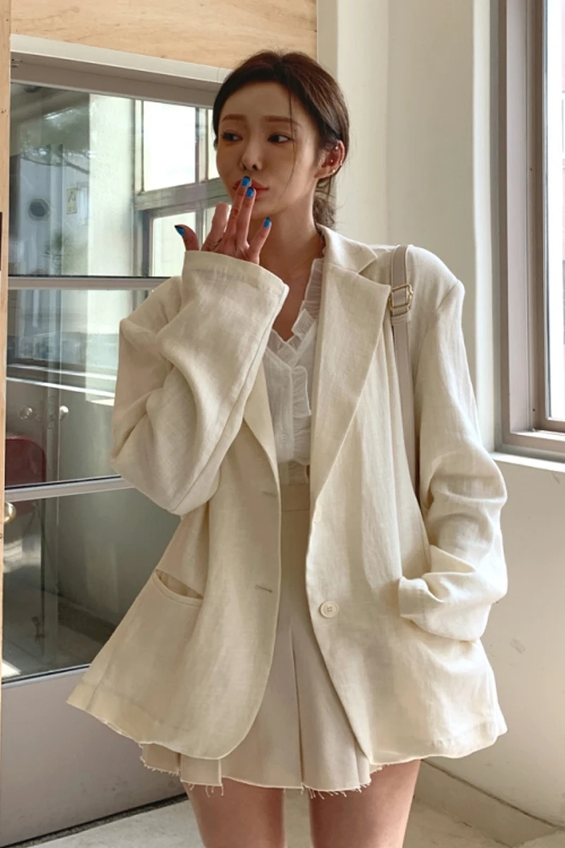 

LANMREM 2021 Spring Autumn Suit Coat Korean Style Long Sleeve Loose Casual White Coats Famale Tops Fashion Tide Clothes YJ537