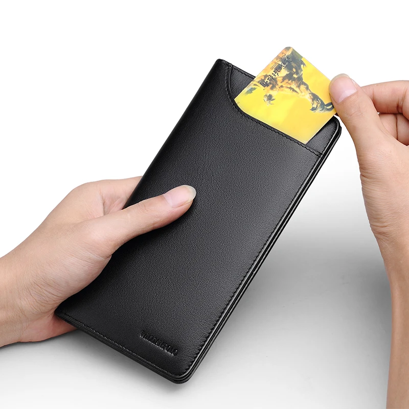 Тонкий длинный кошелек WILLIAMPOLO мужской Ультратонкий кожаный держатель для