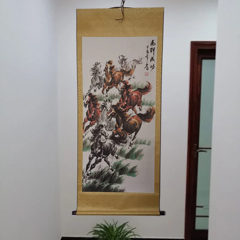 

WOW # TOP foreign business gift Home company WALL Decorative art Success GOOD LUCK 8 horses FENG SHUI ART chinese painting work