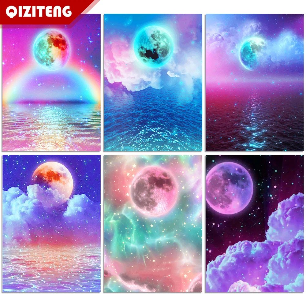 

Алмазная 5d картина QIZITENG, полноразмерная/круглая вышивка с мотивом мечты Луны, пейзаж, мозаика, Набор для творчества, новый выпуск