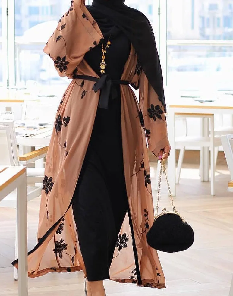 

Elegant Muslim Print Abaya Cardigan Maxi Dress Kimono Long Robes Female Vestidos Middle East Ramadan Turkish Islamic Prayer