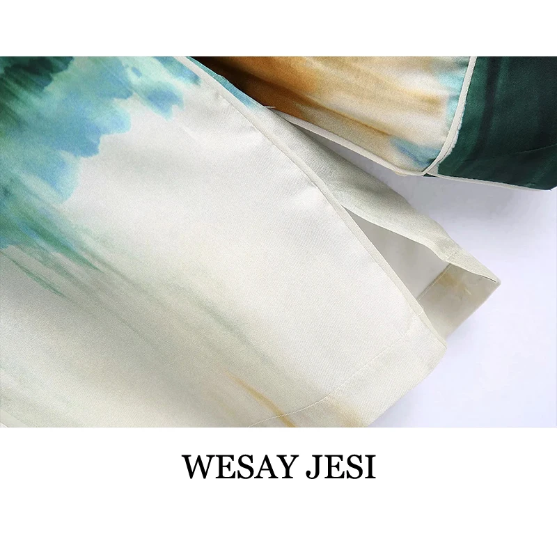 

WESAY JESI Women's Clothing Za Trouser Suits Vintage Tie-Dye Printed Shirt Casual Pants Female Chic Loose Elastic Waist Trousers