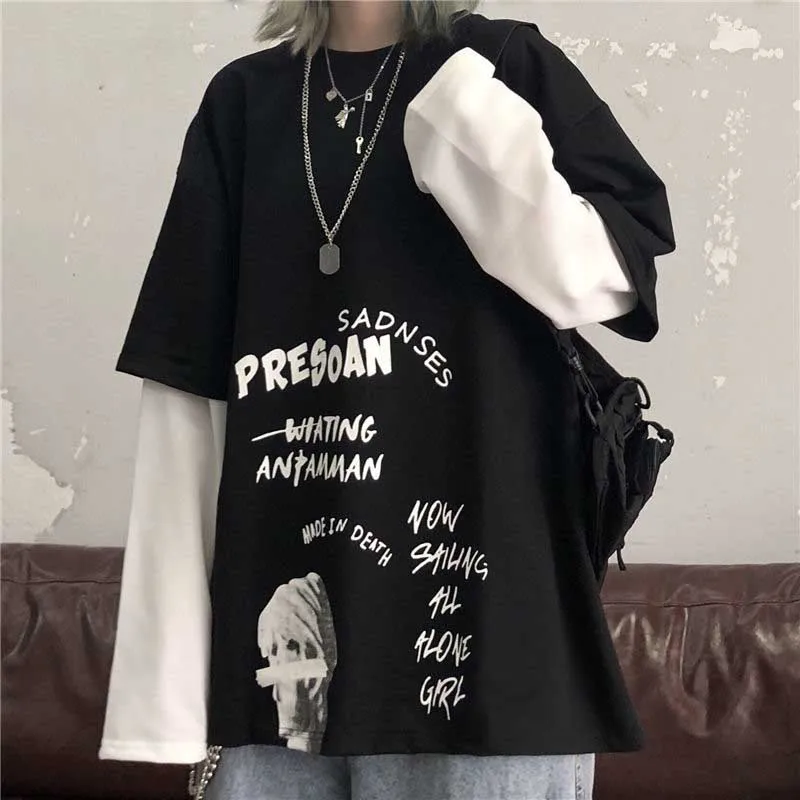 NiceMix личи Осень Harajuku ангел с заниженным шаговым швом в стиле пэчворк женская