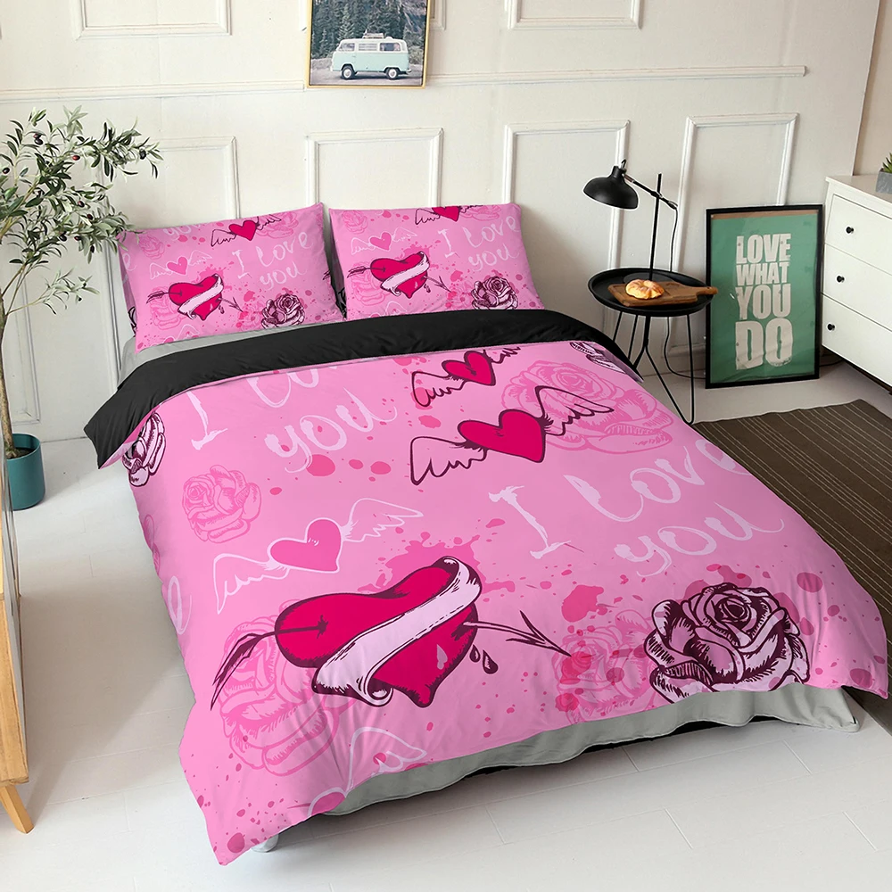 

3D Digital Love Heart Bedding Modern Duvet Cover 2/3 Pieces Bedspread Bed Set Kids Adult Bedding Set