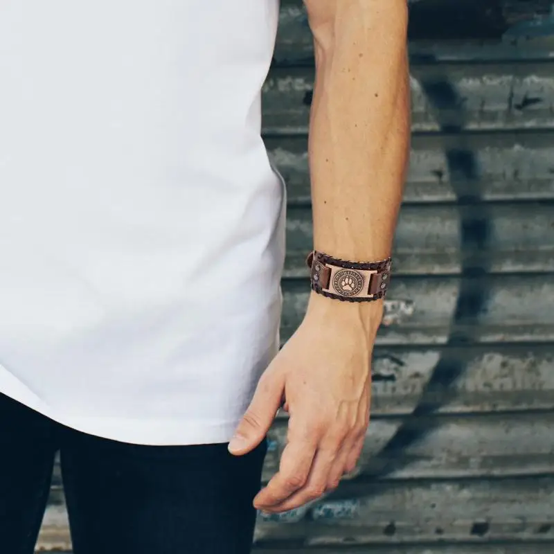 Модный мужской плетеный браслет в стиле панк широкие кожаные регулируемые