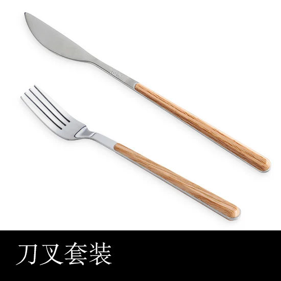 Tableware Set Wooden Handle Stainless Steel Kitchen Ware Gift Silver Steak Knife Japanese Posate Dinner AC50CS | Дом и сад