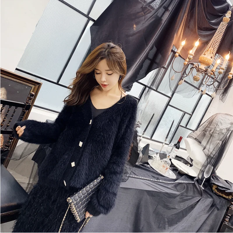 Норковый кардиган свитер женская одежда большой свободный и ленивый мохер