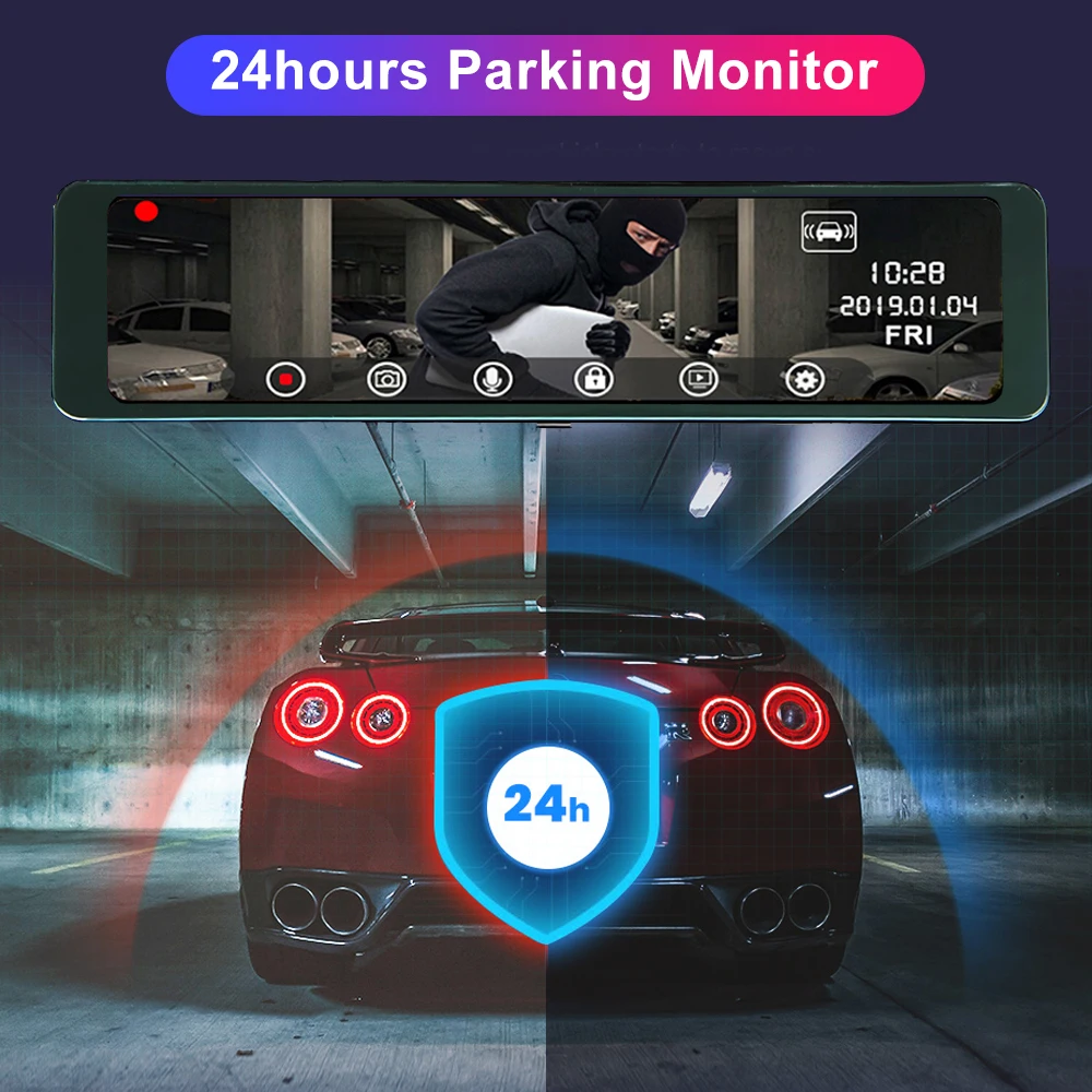 

ANTCAM Triple Screen 12" Car Rearview Mirror GPS Camera 4G Android 8.1 Dual DVR 2G ROM 32G RAM ADAS Dash Cam CAR video recorder