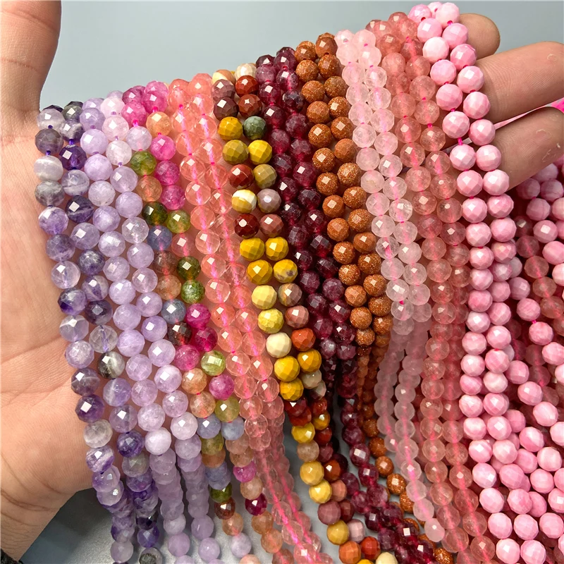 

6MM Natural Rose Quartzs Amethysts Cat Eye Faceted Beads Round Tourmaline Loose Bead For Handmade Jewelry Making Accessories15"