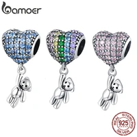bamoer luxury silver rainbow heart blue crystal balloon bear charm 925 sterling silver pendant for original bracelet diy jewelry