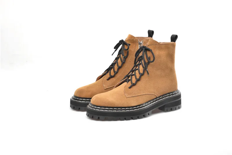 brown MoonMeek/размеры 34-40, модные замшевые кожаные ботинки женские ботильоны на платформе, женские осенне-зимние ботинки с перекрестной шнуровкой Новинка года - Цвет: brown