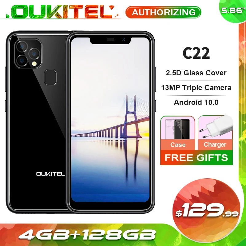 OUKITEL C22 5 86 'Ɗ Гб 128 Android 10 0 смартфон 2.5D Стекло крышка 13MP тройной Камера 4 ядра 4G