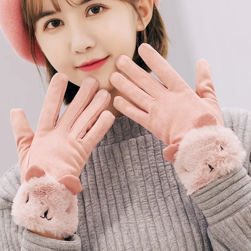 Женские замшевые кожаные перчатки для вождения с сенсорным экраном зимние