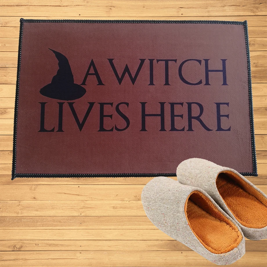 

A Witch Lives Here Doormat Custom Entrance Welcome Mat Hallway Doorway Bathroom Bedroom Kitchen Rugs Floor Mats Carpet