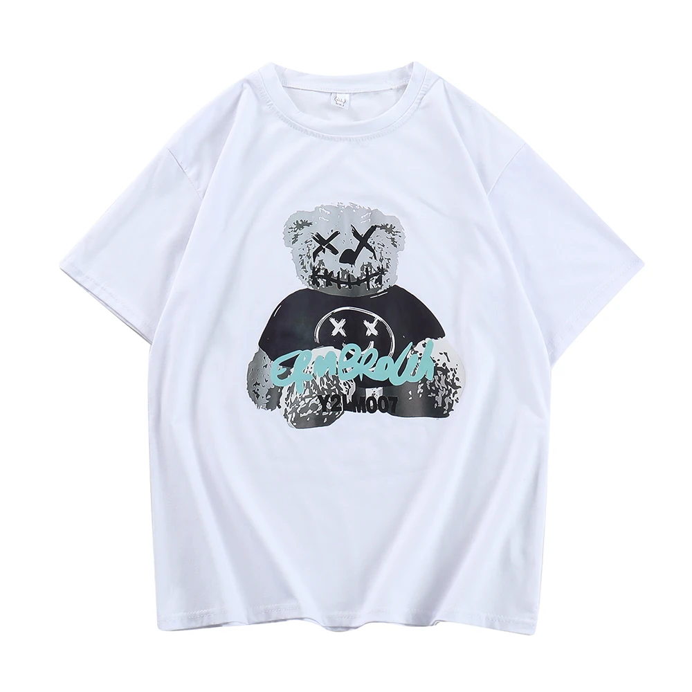 

White Bear T-shirt Women's Summer New Ins Harajuku Style Retro Crew Neck All-Matching Printed Loose Short-Sleeved Shirt Fashion