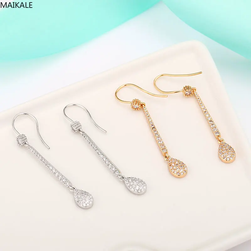 Женские классические серьги капельки MAIKALE длинные медные с кубическим цирконием