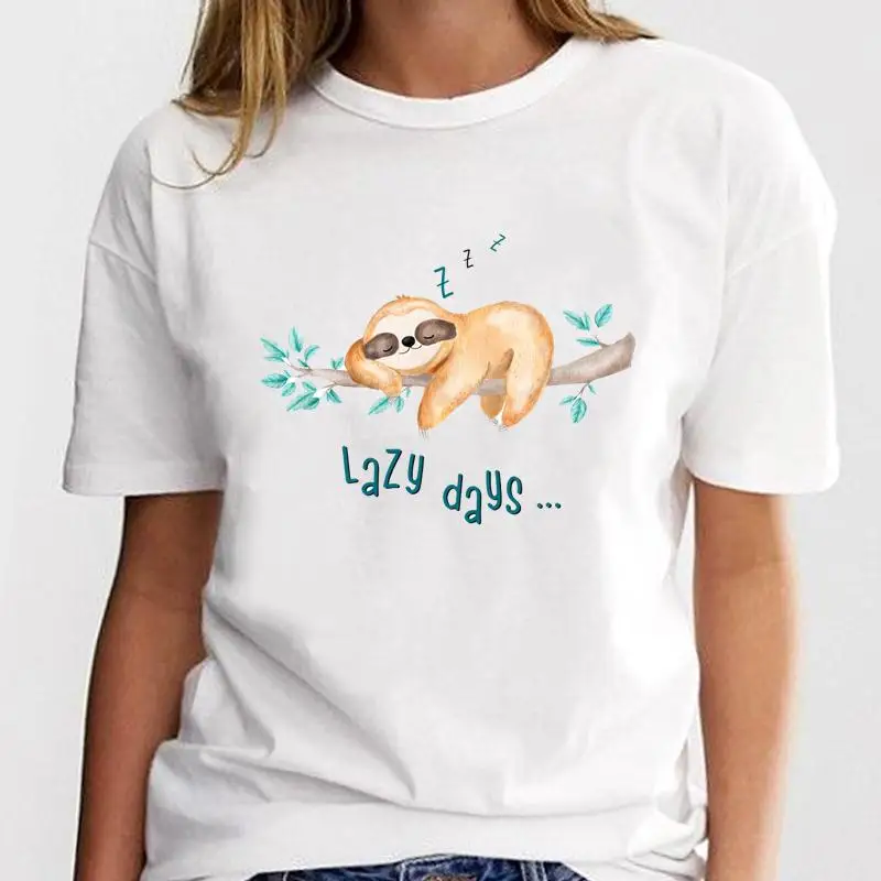

Футболка женская с принтом Ленивец, новая милая забавная Женская одежда с рисунком животного, модная футболка, женская одежда с мультяшным ...
