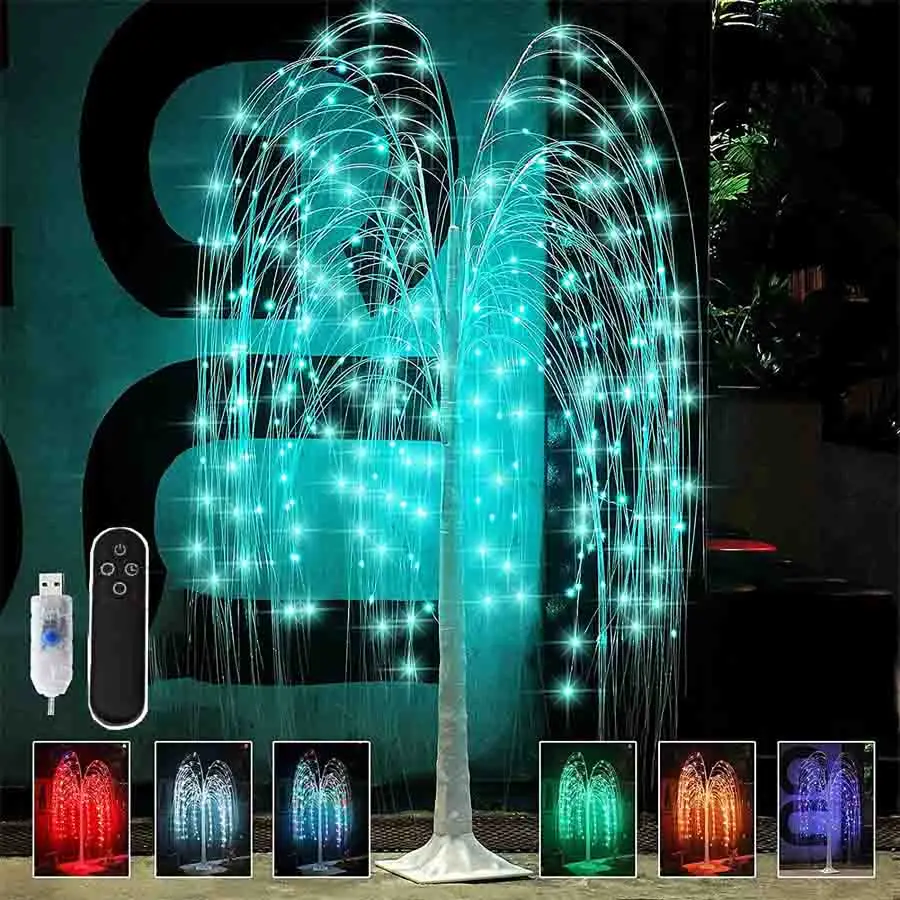 1.5M LED Willow Tree Light RGB Lighted Up Weeping Willow Light Christmas Artificial Tree Lamp Outdoor for Party Garden Decor