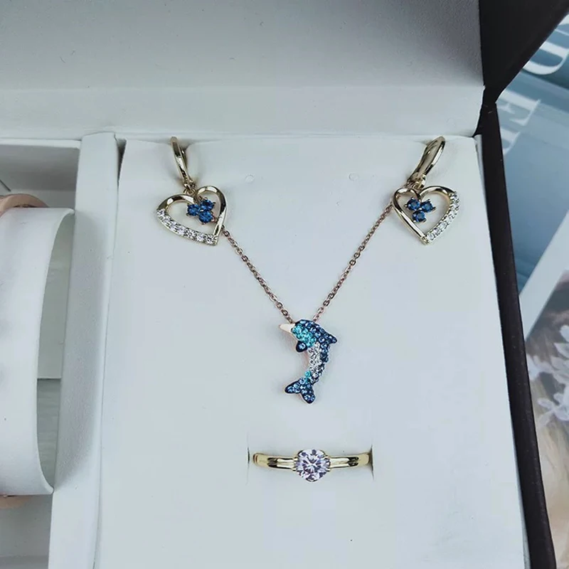 Новый бренд женские часы браслет ожерелье серьги набор колец женский ювелирный