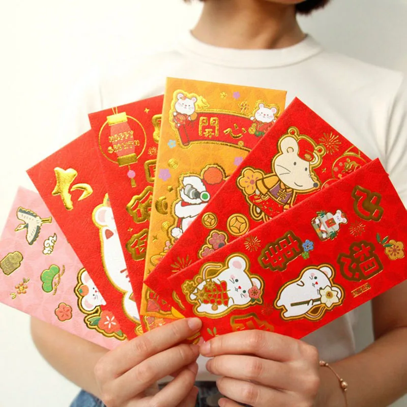 6 шт./упак. Mouse God Lucky конверт для денег китайский новогодний мультяшный красный