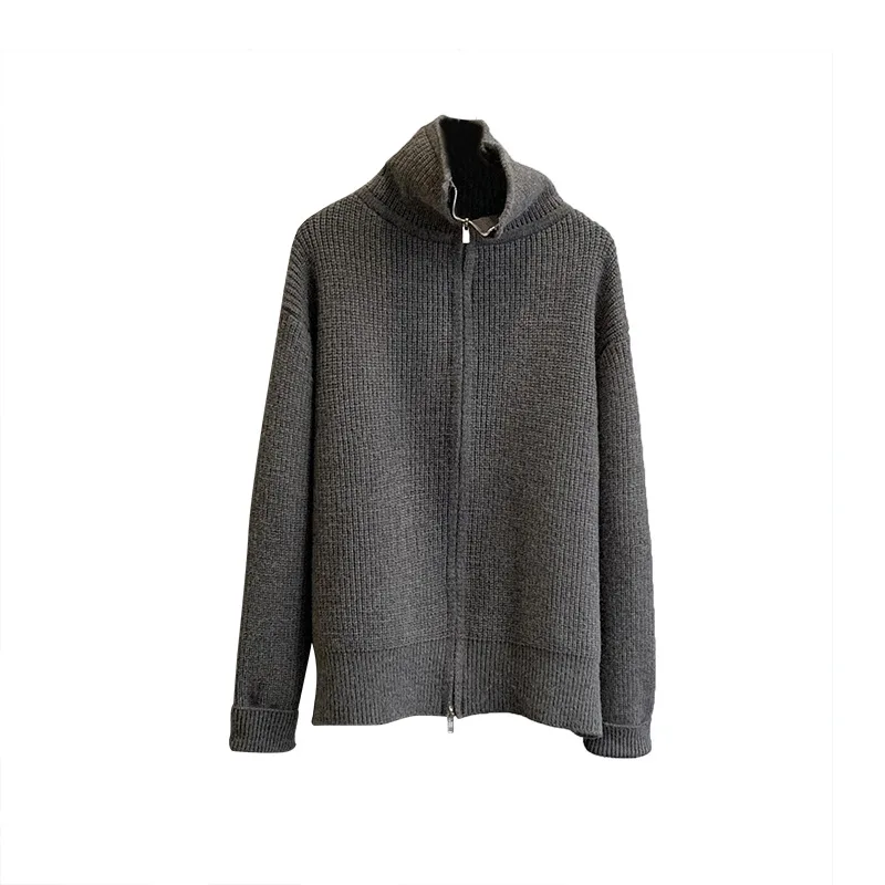 

2021 Spring New Sweater Women's Double Zipper Slim High Neck Short Pullover Pure Color Sweater