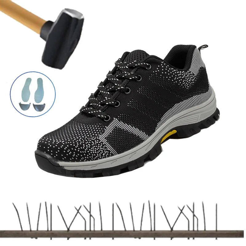 

Мужские защитные ботинки со стальным носком, дышащие Нескользящие рабочие ботинки, проколостойкие, для улицы, рабочие ботинки, большой размер 48