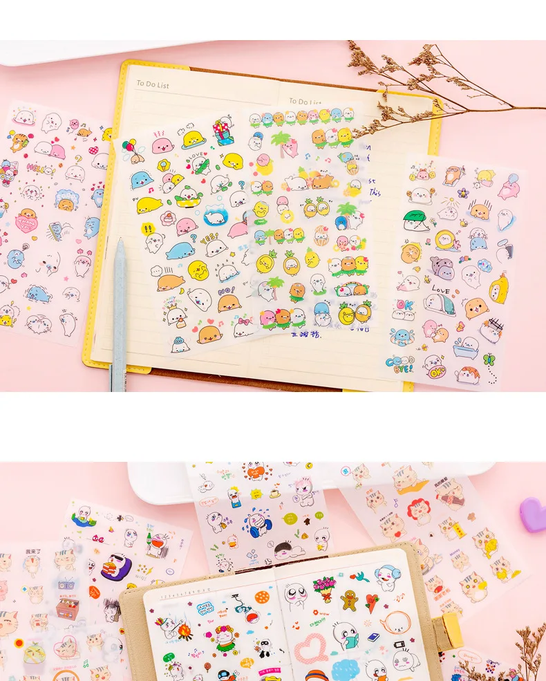 6 листов DIY Kawaii ПВХ мультфильм канцелярские наклейки Скрапбукинг для украшения фотоальбома дневника