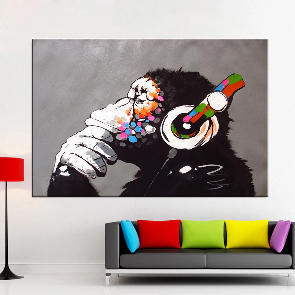 

Funny Animals Canvas Pictures Monkey Headphones Home Decorative Wall Art Paintings Prints Modern Modular Poster Living Room