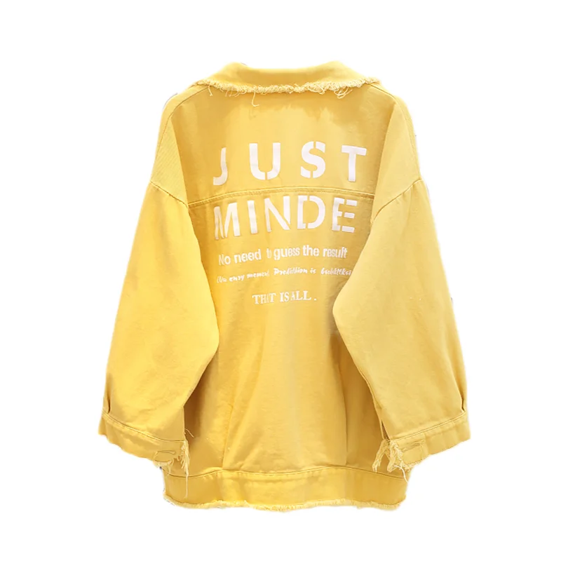 Женская джинсовая куртка бойфренда с буквенным принтом хлопковая Свободная