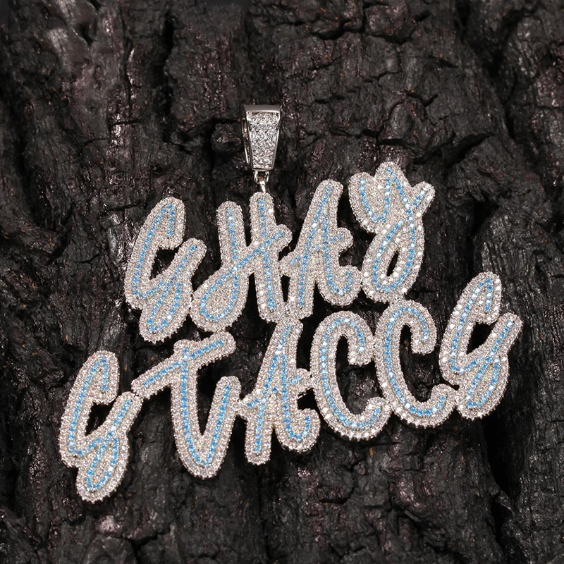 

Customized Necklace Cursive Iced Out CZ Blue Zircon Personalized Name Pendant Lovely Heart Clasp Birthday Gift