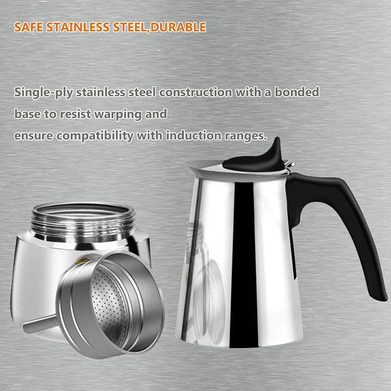 

HOT-Stainless Steel Moka Latte Espresso Portable Coffee Maker Stovetop Filter Coffee Pots Percolator,300ML