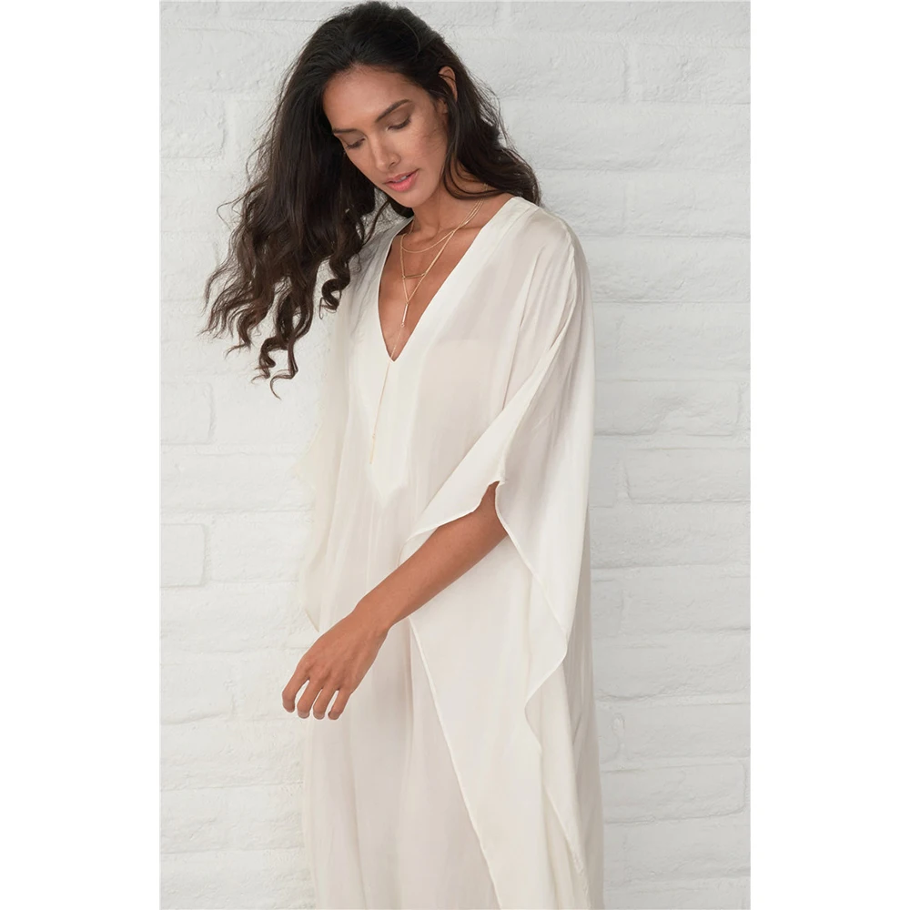 Белый кафтан Пляжное Платье свободная хлопковая туника пляжная одежда накидки