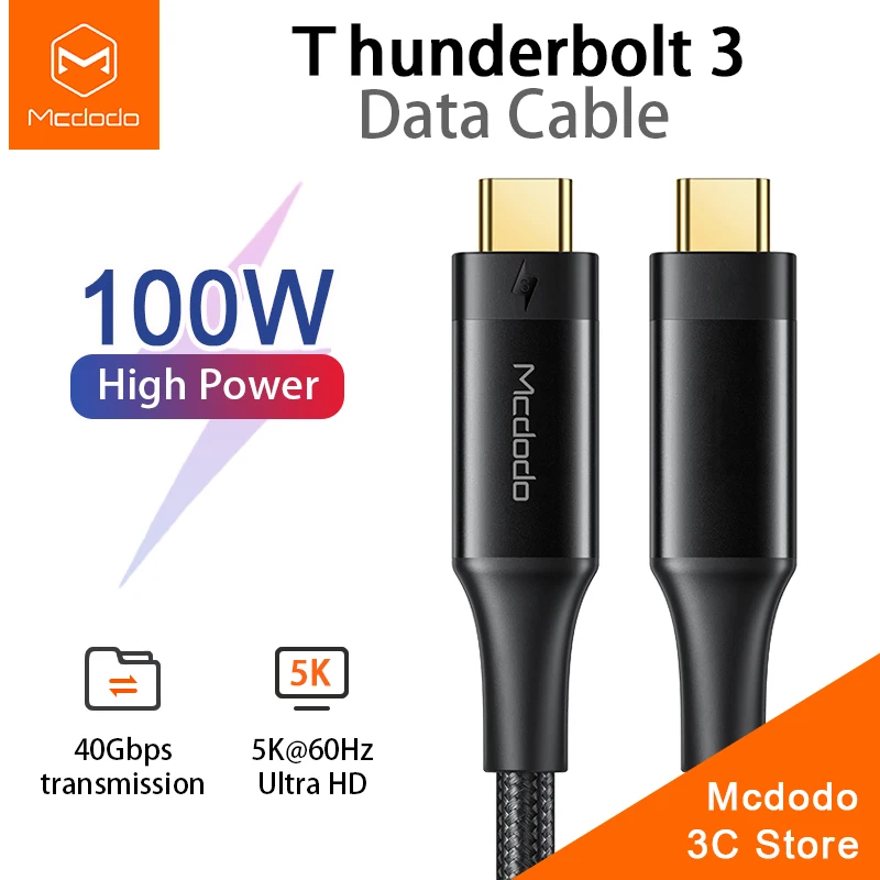

Кабель для быстрой зарядки Mcdodo Thunderbolt 3, 100 Вт, PD 5 А/20 в, USB C-Type C, кабель для передачи данных для MacBook Air, iPad Pro, дисплей XDR 5K @ 60 Гц, 40 Гбит/с
