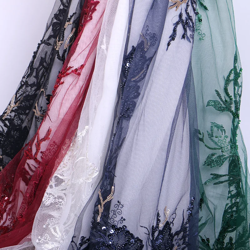 

130cm*1yard Three-dimensional Sequins Embroidered Fabric Flower Printed Pearlescent Cloth for Wedding Dress Stage Costume