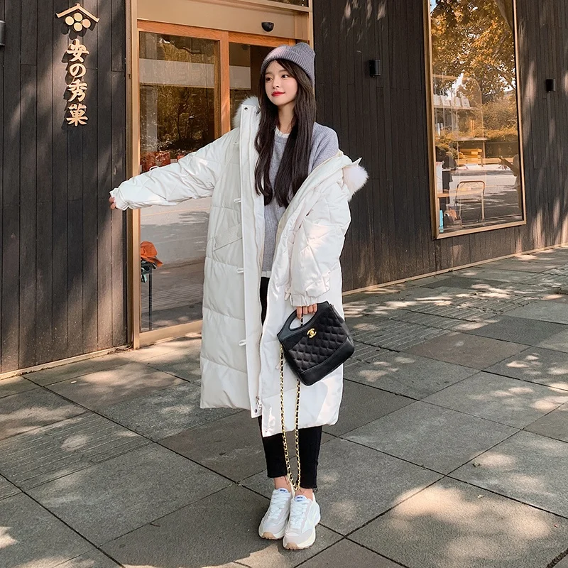 2021 new long winter jacket women's warmth and thick down down cotton big fur collar parka coat women Korean casual loose jacket