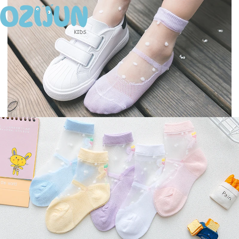 

5 Pairs/lot Children Summer Socks New Arrivals 2020 Baby Girls Ultra-thin Crystal Sheer Socks Invisible Socks
