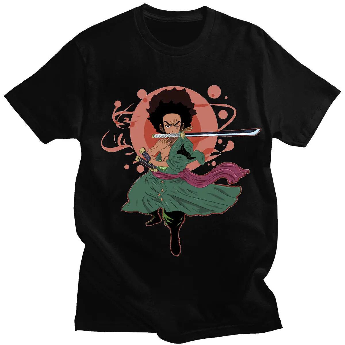 

Funny The Boondocks Huey Roronoa Zoro Print T-shirt Summer Men's Fashion Harajuku Cotton T Shirt Oversized Retro Short Sleeve