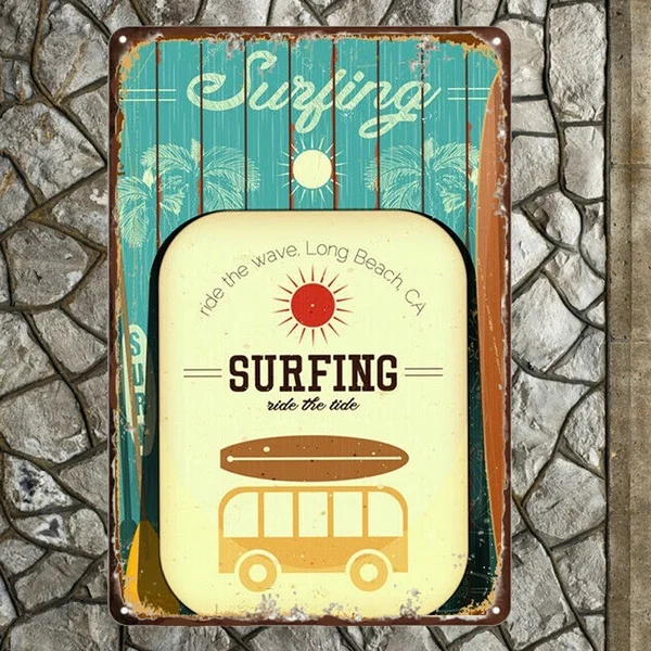 

Металлический жестяной знак, длинный пляжный декор для серфинга, бар, паб, домашний винтажный Ретро