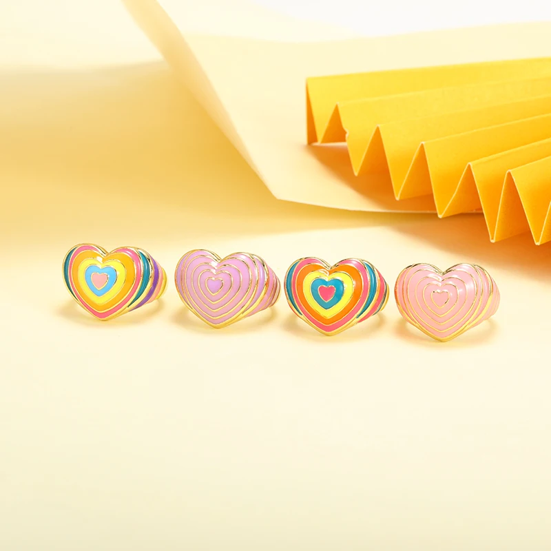 

Vintage Multi-layer Love Heart Ring For Women Dripping Oil Enamel Color Contrast Fashion Rings Friendship Jewelry Accessories