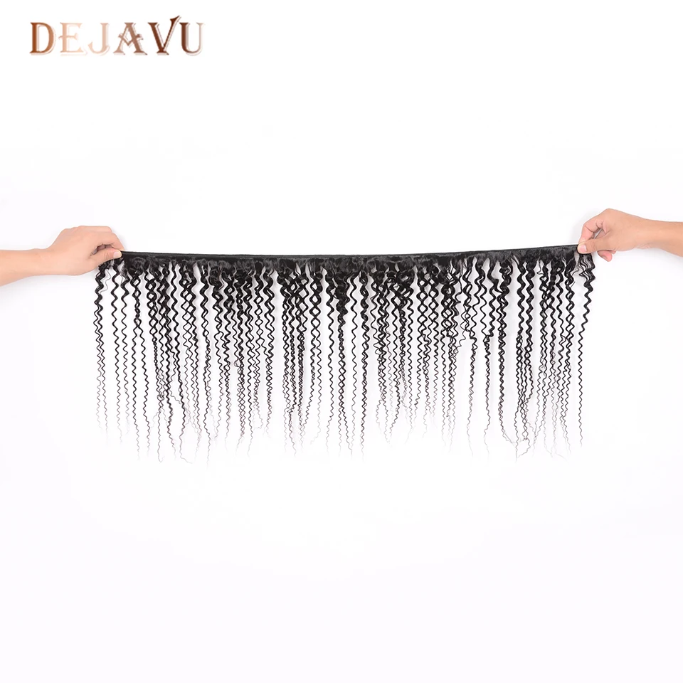DEJAVU Kinky Curly Bundles With Frontal Non-Remy Hair Peruvian Closure For Black Woman Cabelo Humano | Шиньоны и парики