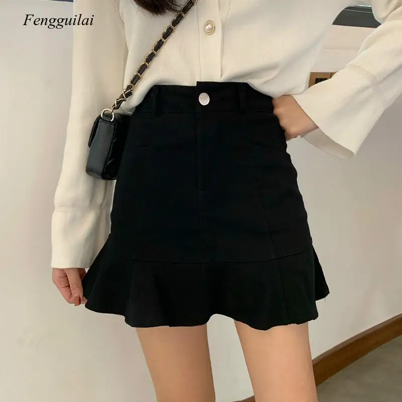 

Women Empire Sexy Club 2021 Summer New Solid Ruffles Slim Simple Chic Wild Feamle Fashion Skirts
